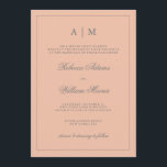 Enkel inbjudan till  Rosa-bröllop med Elegant<br><div class="desc">Den här snyggtens bröllopsinbjudan innehåller en trendig skugga av  rosa och en grått ram och text. Du kan anpassa toppen med initialerna.</div>