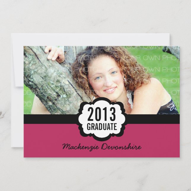 Enkel inbjudan till Studenten i Chic, Fuchsia (Framsida)