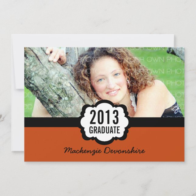 Enkel inbjudan till Studenten i Chic, Orange (Framsida)