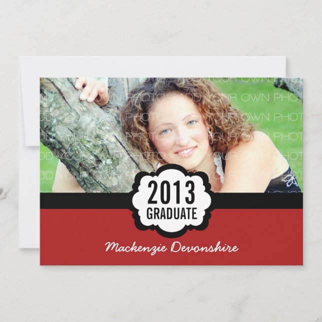 Enkel inbjudan till Studenten i Chic, röd (Framsida)