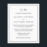 Enkel inbjudan till svartvit budgetbröllop flygblad<br><div class="desc">En enkel bröllopsinbjudan i budgeten med en modern utformning av eleganten med två brev-monogram överst och dina detaljer omgivna av ett tunt gräns. All text är svart över en vit bakgrund. Färgen typsnitt och bakgrunden kan ändras till valfritt färg genom att klicka på knappen "anpassa". De här bröllopsinbjudningarna i billigt...</div>