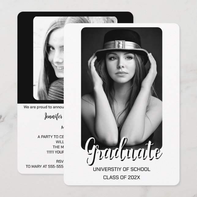 Enkel inbjudan till två foto-Studenten (Fram/baksida)