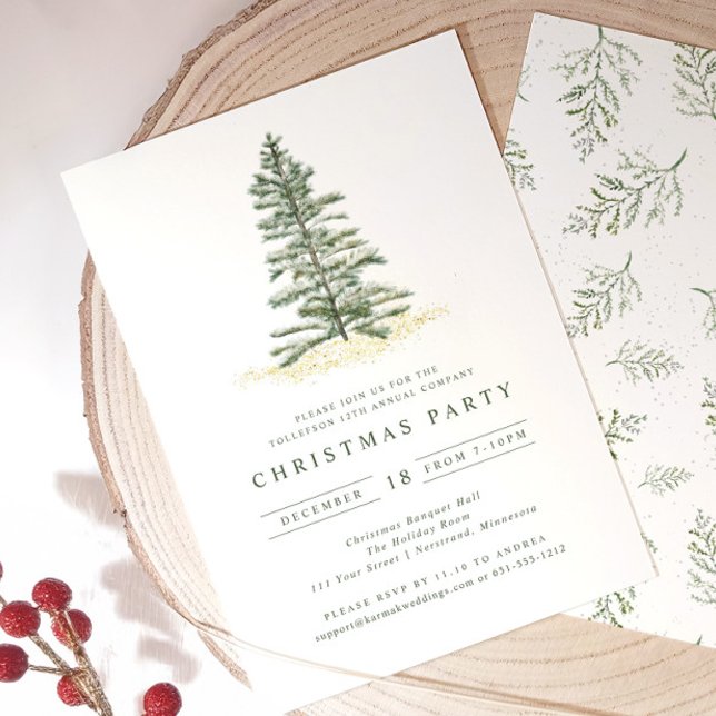 Enkel inbjudan till Vintag Evergreen-julfest (Elegant vintage christmas tree holiday party invitation)