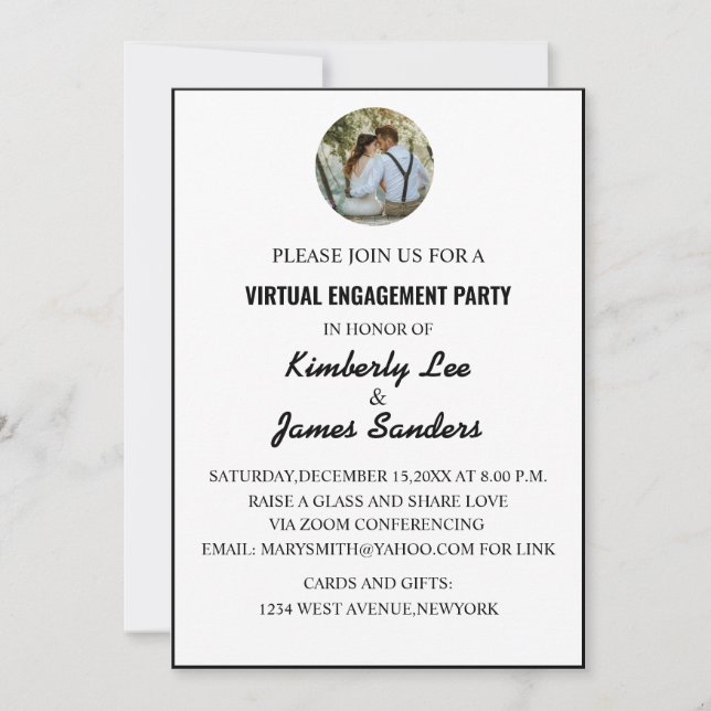 Enkel inbjudan till Virtuell Förlovningsfest för f (Framsida)