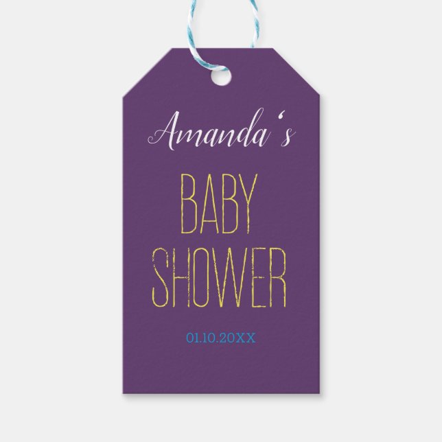 Enkel Indigo Gul Modern Minimalist Bebis Shower Presentetikett (Framsidan)