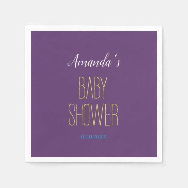 Enkel Indigo Gul Modern Minimalistisk Bebis Shower Pappersservett (Framsidan)