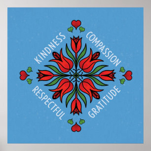 Enkel indness Red Flowers med Hearts Graphic Poster