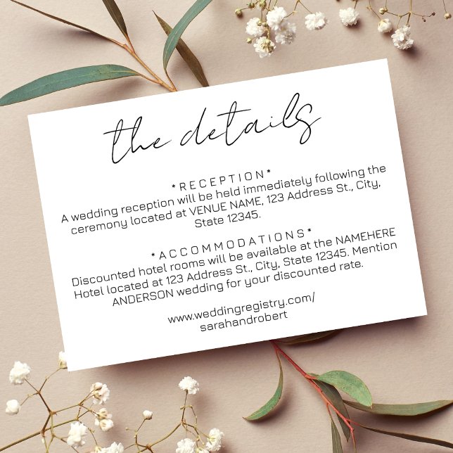 Enkel information om Black Bröllop Tilläggskort (Simple Black Wedding Details Enclosure Card)