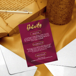 Enkel information om Bröllop Burgundy & Guld Boho Tilläggskort