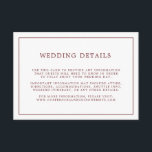 Enkel information om Burgundy White Minimalist Brö Tilläggskort<br><div class="desc">Kortet för minimalistisk information om bröllop med ett burgunskt gräns runt dina detaljer över en vit bakgrund. De här korten ger dina gäster viktig information om din speciella dag och är perfekt för ett fallbröllop.</div>