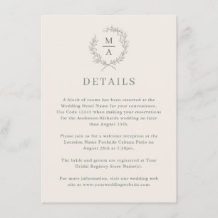 Enkel information om Deep Sage Elegant Monogram Tilläggskort