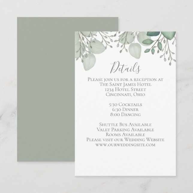 Enkel information om Eucalyptus Greenery Foliage Tilläggskort (Fram/baksida)