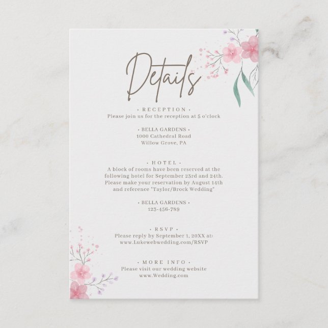 Enkel information om Flower Elegant bröllop Tilläggskort (Framsida)