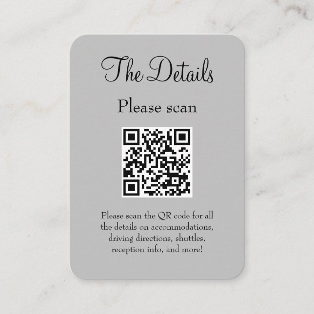 Enkel information om Grått Bröllop med QR-kod Tilläggskort (Framsida)