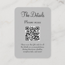 Enkel information om Grått Bröllop med QR-kod Tilläggskort