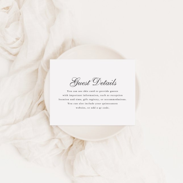 Enkel information om Grått White Calligraphy Quinc OSA Kort (Skapare uppladdad)