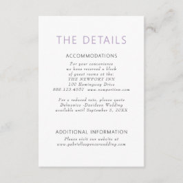 Enkel information om modern Dusty Lila Bröllop Tilläggskort