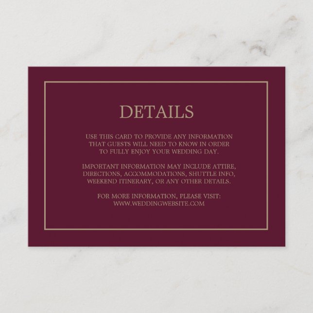 Enkel information om Monogram Burgundy Bröllop Tilläggskort (Framsida)