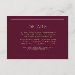 Enkel information om Monogram Burgundy Bröllop Tilläggskort