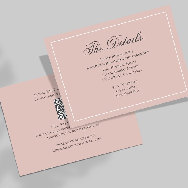 Enkel information om  Rosa Bröllop Tilläggskort (Blush pink elegant details card template. )