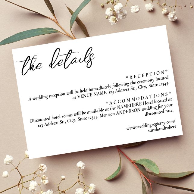 Enkel information om White Bröllop Tilläggskort (Simple White Wedding Details Enclosure Card)