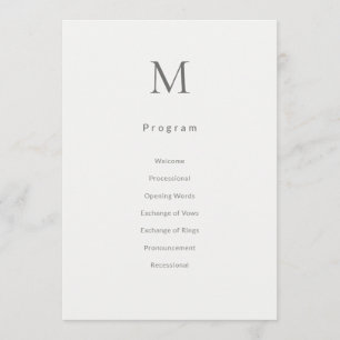 Enkel initial civil bröllopsprogramkort program