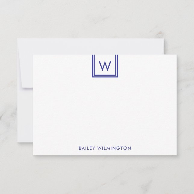 Enkel initial i låda Deep Blue brevpapper Anteckningskort (Framsida)