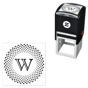 Enkel initial monogram rund prickad ram #3CO Självfärgande Stämpel