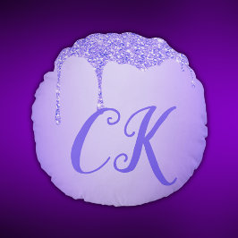 Enkel - Initialer Monogram med Lila Glitter | Rund Kudde