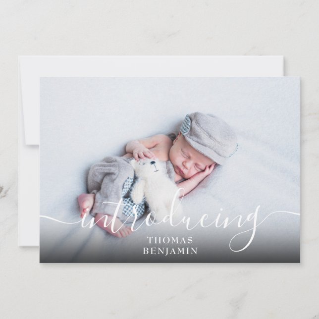 Enkel introduktion av skript Boy Blue Photo Birth Meddelande (Framsida)