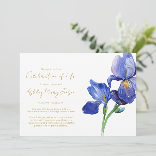 Enkel Iris Celebration of Life Begravning Inbjudningar (Stående Fram)