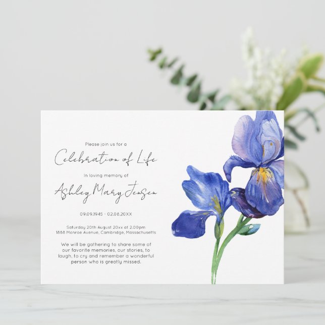Enkel Iris Celebration of Life Begravning Inbjudningar (Stående Fram)