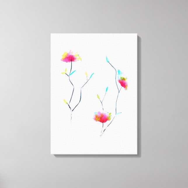 Enkel japansk blommigt inspirerad till rosa abstra canvastryck (Framsida)