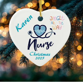 Enkel Jingle/Hjärtesjuksköterska Blå Anpassa Julgransprydnad Keramik