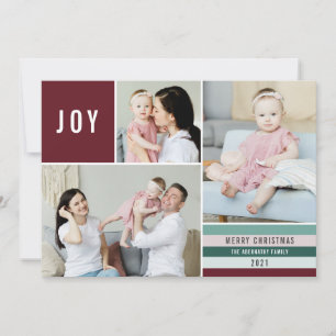Enkel Joy 3 Photo Collage Modern Rand Maron Julkort