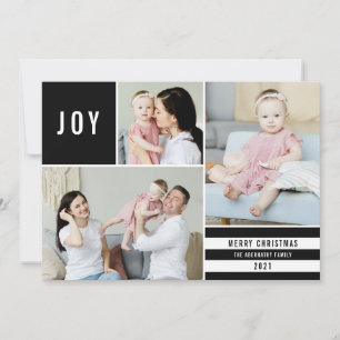 Enkel Joy 3 Photo Collage Modern Rand Svart Julkort