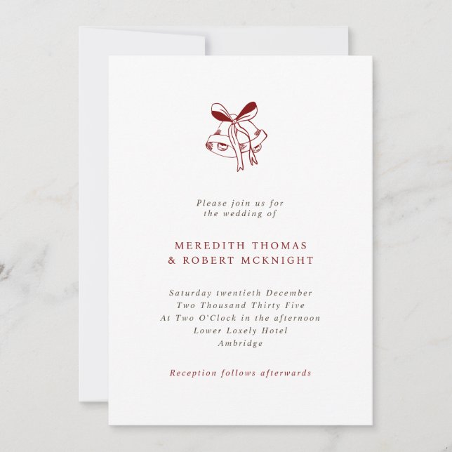 Enkel jul i Hand plockade Klockor Bröllop Inbjudningar (Framsida)