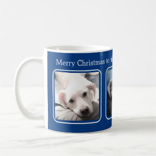 Enkel jul tre fotoblå och vit kaffemugg