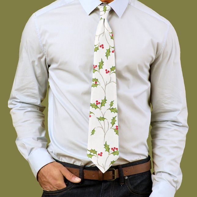 Enkel jul, vattenfärg Holly Berries Greenery Slips (Watercolor red holly berries neck tie. )