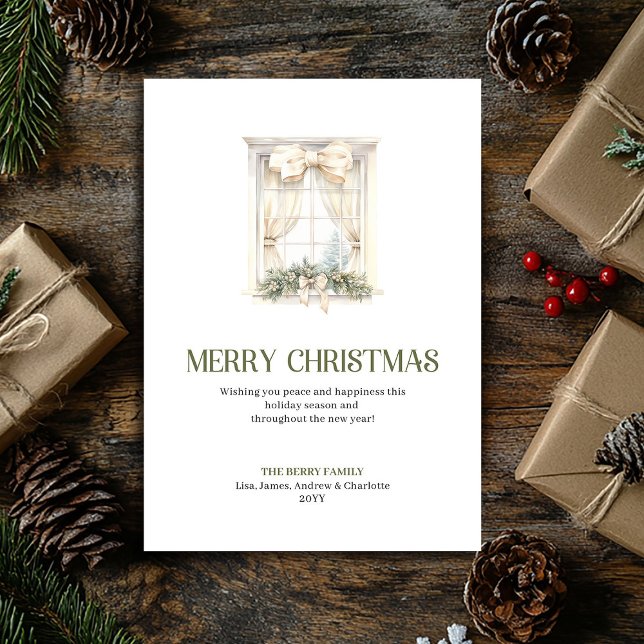 Enkel julfönster jordnära guld Minimal kort (Simple Christmas Ornament Earthy Gold Minimal Card)