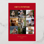 Enkel julfoto Collage Modern Red Guld<br><div class="desc">Sprid helgdag gläds åt detta enkla och snyggt julfotosamlingskort med en modern röd och guld-folie. Visning nio av dina favoritfamiljefotografier på framsidan, plus en till på baksidan för personlig beröring. Den minimalistiska layouten behållor fokus på dina omhuldade minnen och skapar ett rent och elegant utseende. Perfekt för att dela med...</div>