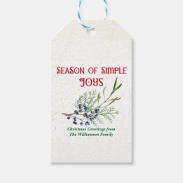 Enkel Julglädje Blå En Juniper Jul Presentetikett