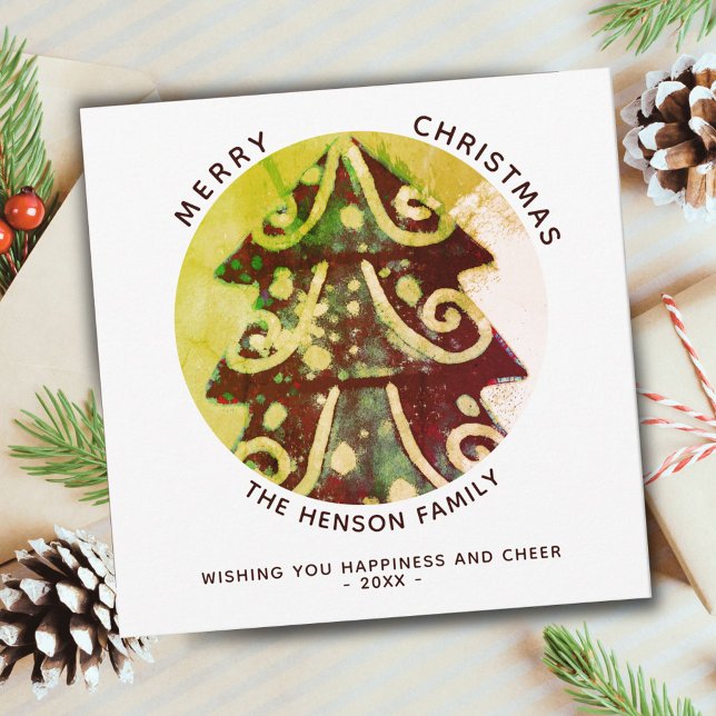 Enkel Julgran-konstnärlig familj Julkort (Skapare uppladdad)