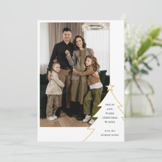 Enkel julgran med familjefoto julkort