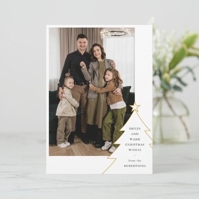 Enkel julgran med familjefoto julkort (Stående Fram)