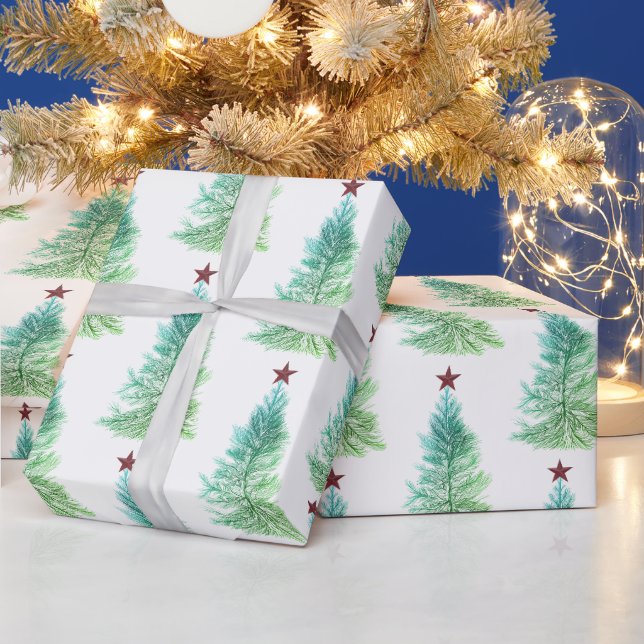 Enkel julgran med röd stjärna jul presentpapper (Helgdagar)