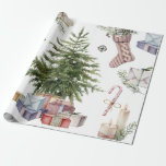 Enkel Julgran med Vintagen Gåvor Presentpapper<br><div class="desc">pappra vintagar har en enkel vattenfärg Julgran med vit lökar,  inslagna presenter,  ljus,  lager med mera.*_</div>