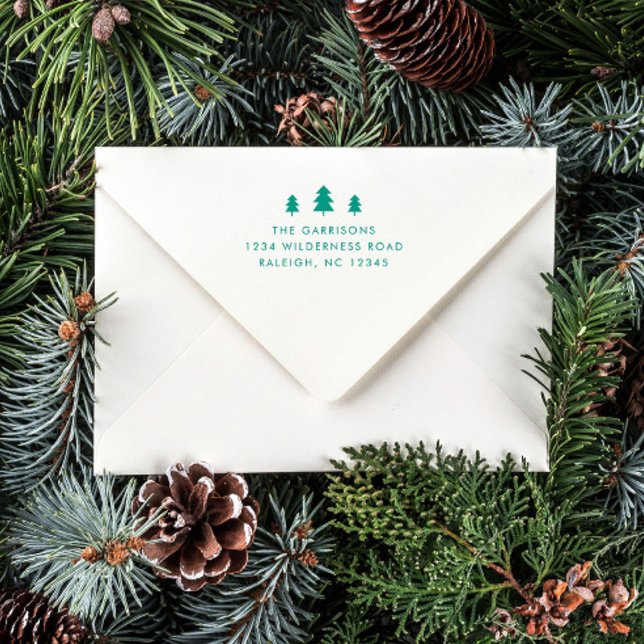 Enkel julgran returadress självfärgande stämpel (A simple holiday card return address self inking stamp with christmas tree icon.)