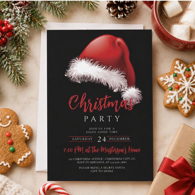 Enkel Juligtorvhätta Julfest Inbjudningar (Simple Festive Santa Hat Christmas Party Invitation)