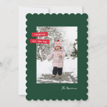 Enkel julkort med röd etikett och ett foto